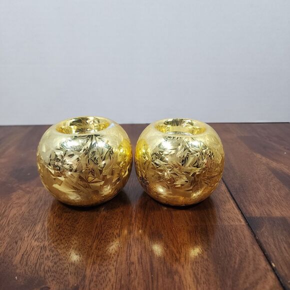 GIFTCO Inc Golden Crackle Glass Candle Holder Set of 2 - Picture 1 of 7